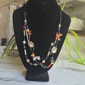 Multicolor Gemstone And Glass Beaded Necklace